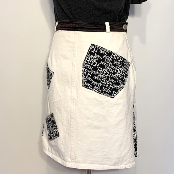 Vintage Dresses & Skirts - White Mini Skirt Bitch Vintage Upcycled Sonia Rykiel Festival Sustainable